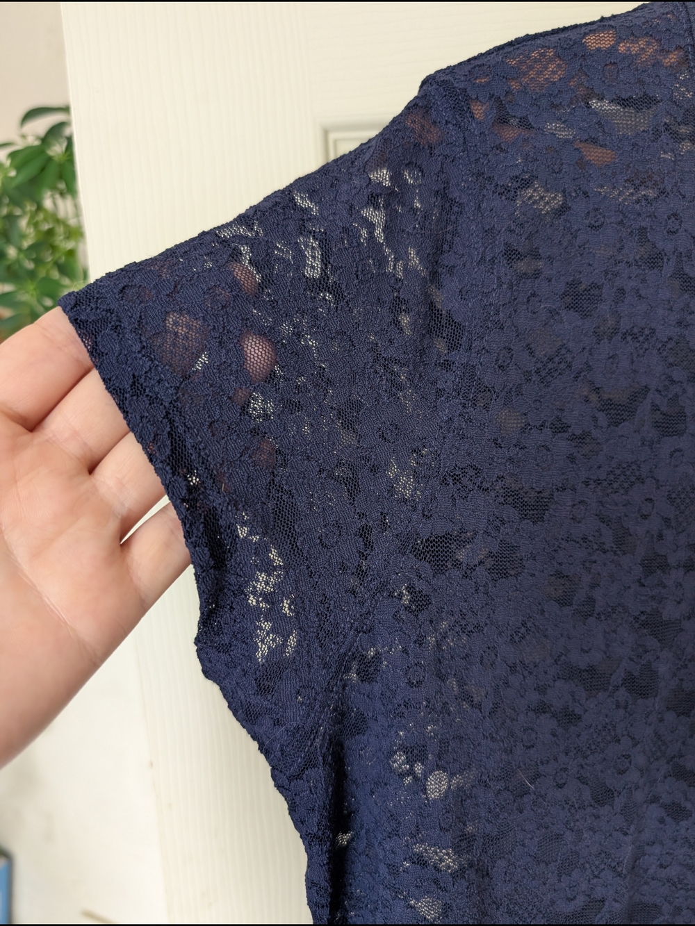 NWT aerie Navy Floral Lace Semi-sheer Short Sleeve Top Large - Picture 5 of 7